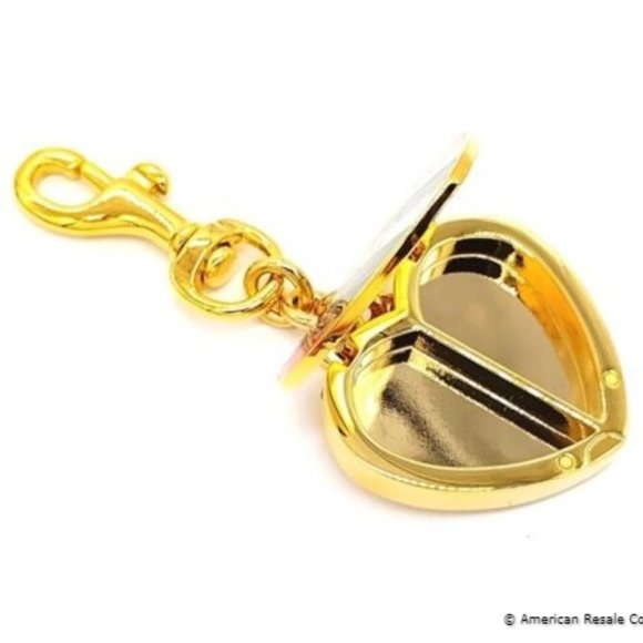 COACH Vintage Legacy Stripe Magnetic Heart Gold Locket Fob Keychain Poppy - Picture 8 of 10